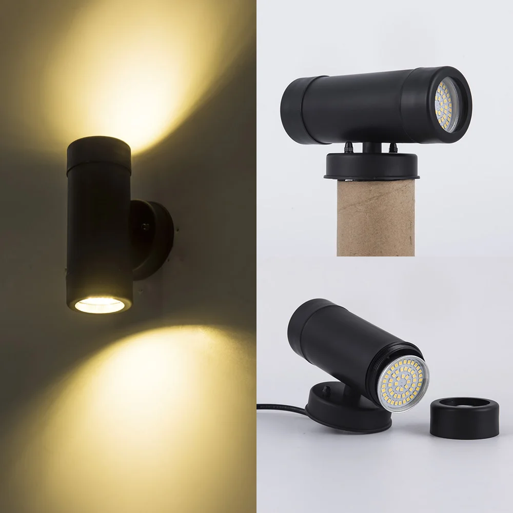 Двухсторонняя светодиодная настенная лампа с черным корпусом gu10 2x5 Вт красивая