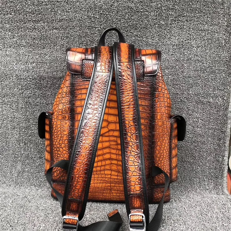 Подлинный мужской красный рюкзак из натуральной крокодиловой кожи на завязках