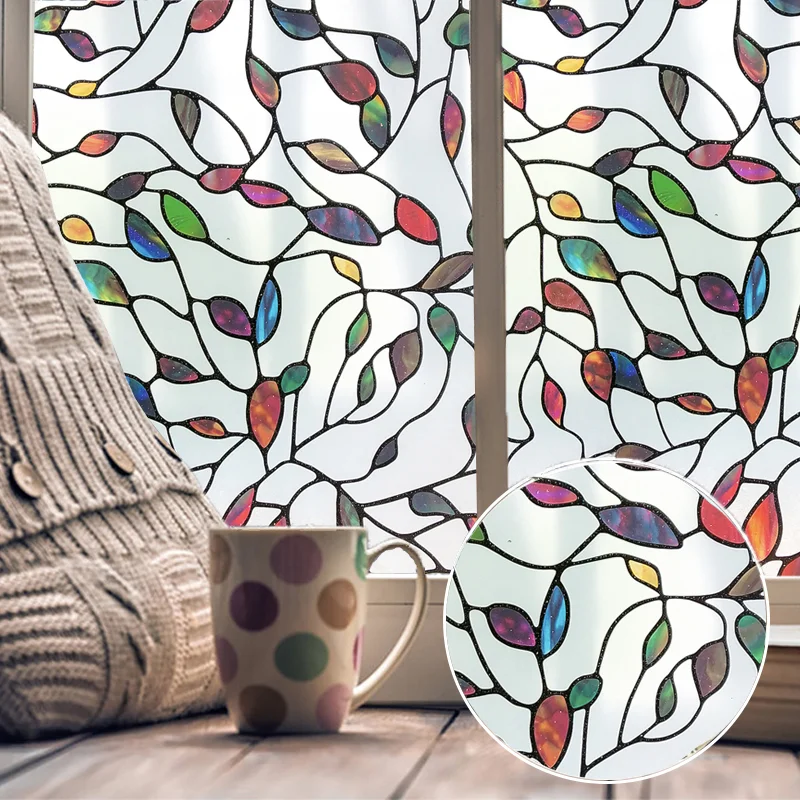 

Stained Window Film with Privacy Static Cling Light Blocking Window Film Non Adhesive Vinyl Anti Uv Heat Control Window Stickers