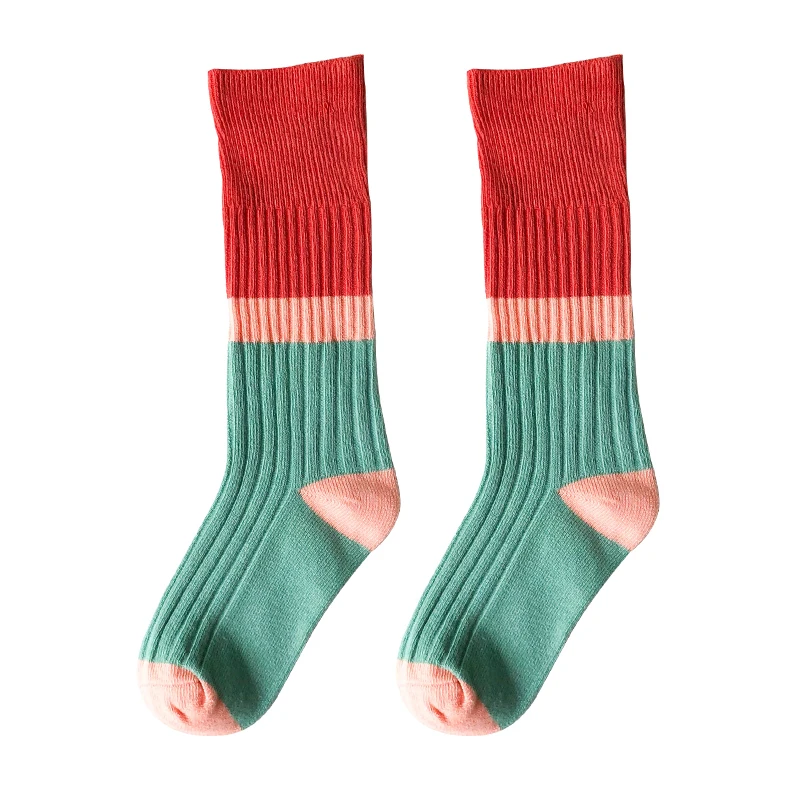 orange green Детские гольфы модные хлопковые зимние гольфы для маленьких мальчиков и девочек Детские теплые Школьные носки с радужным узором, новинка года - Цвет: orange green