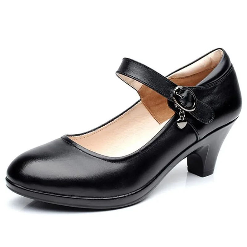 Женские туфли из натуральной кожи черные элегантные удобные на высоком каблуке