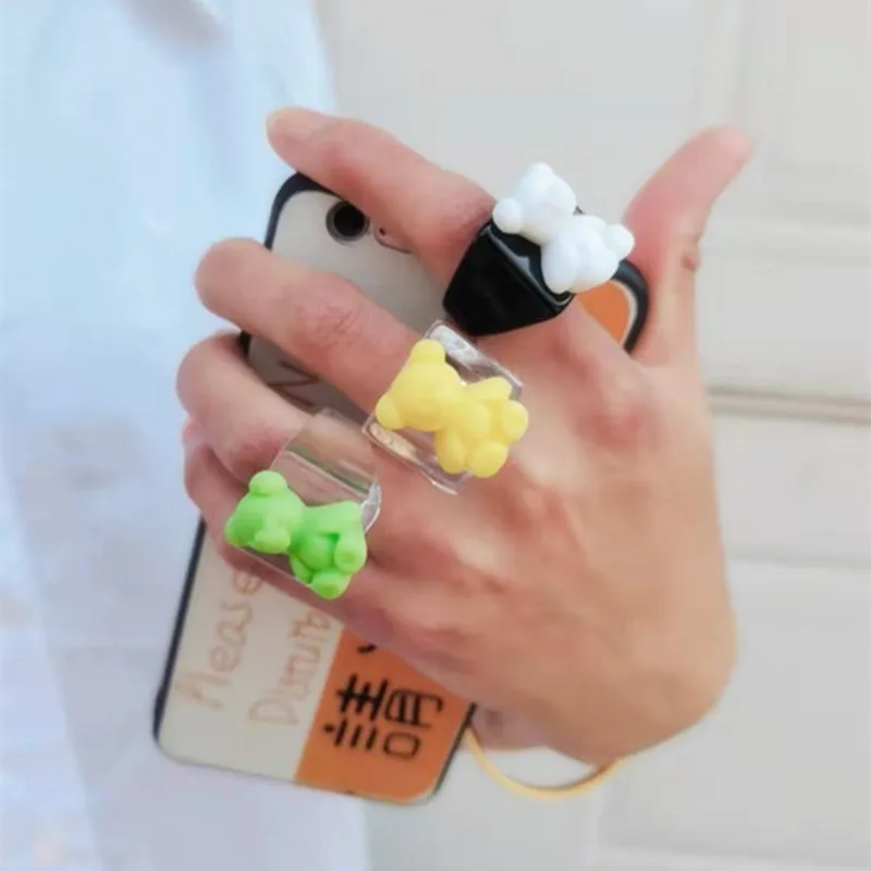 2021 модные мультфильмы цветной прозрачной акриловой смолы кольца для женщин в