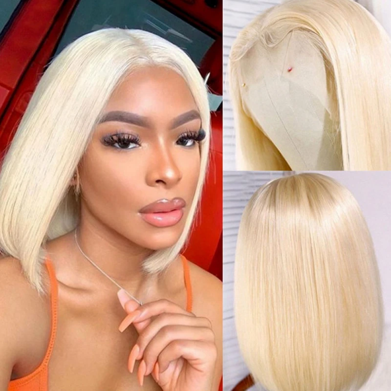 613 Blonde Colored Bob Wig Lace Front Straight Human Hair Wigs For Women Brazilian Natural Short Wigs Pre Plucked