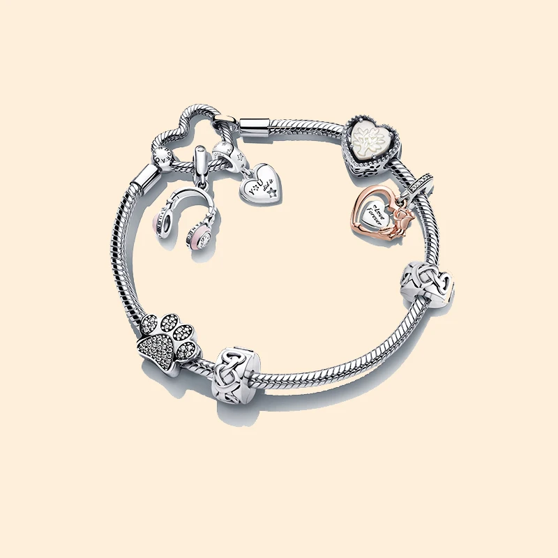 

Hot Sale 100% 925 Sterling Silver Love Heart Bracelets Fit Original Pandora DIY Feminino Charms Beadeds Accessories Beads Plata