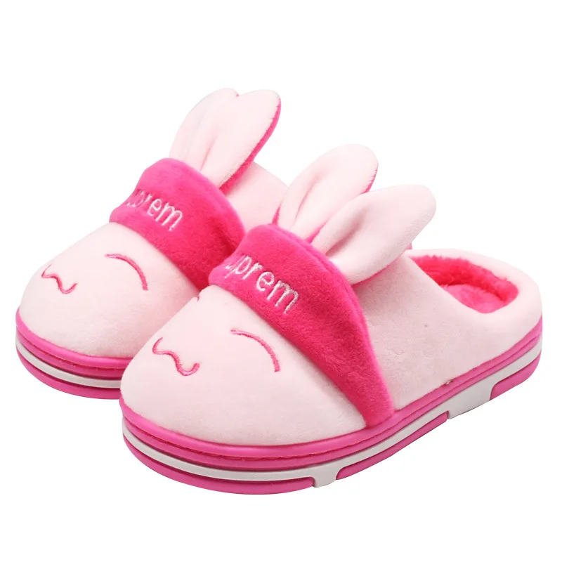 Детские домашние зимние тапочки Детская Хлопковая обувь с кроличьим мехом для