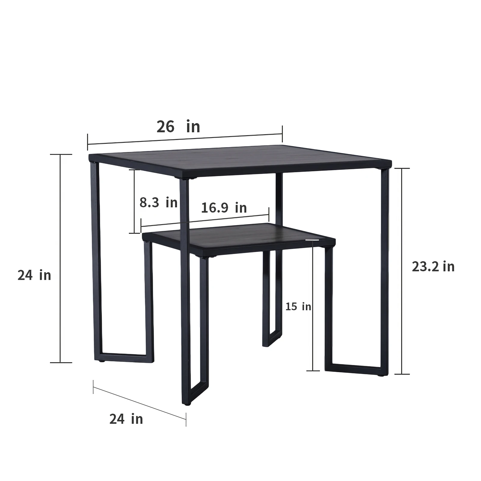 

2-Tier End Table with Storage Shelf, Wood Look with Metal Frame