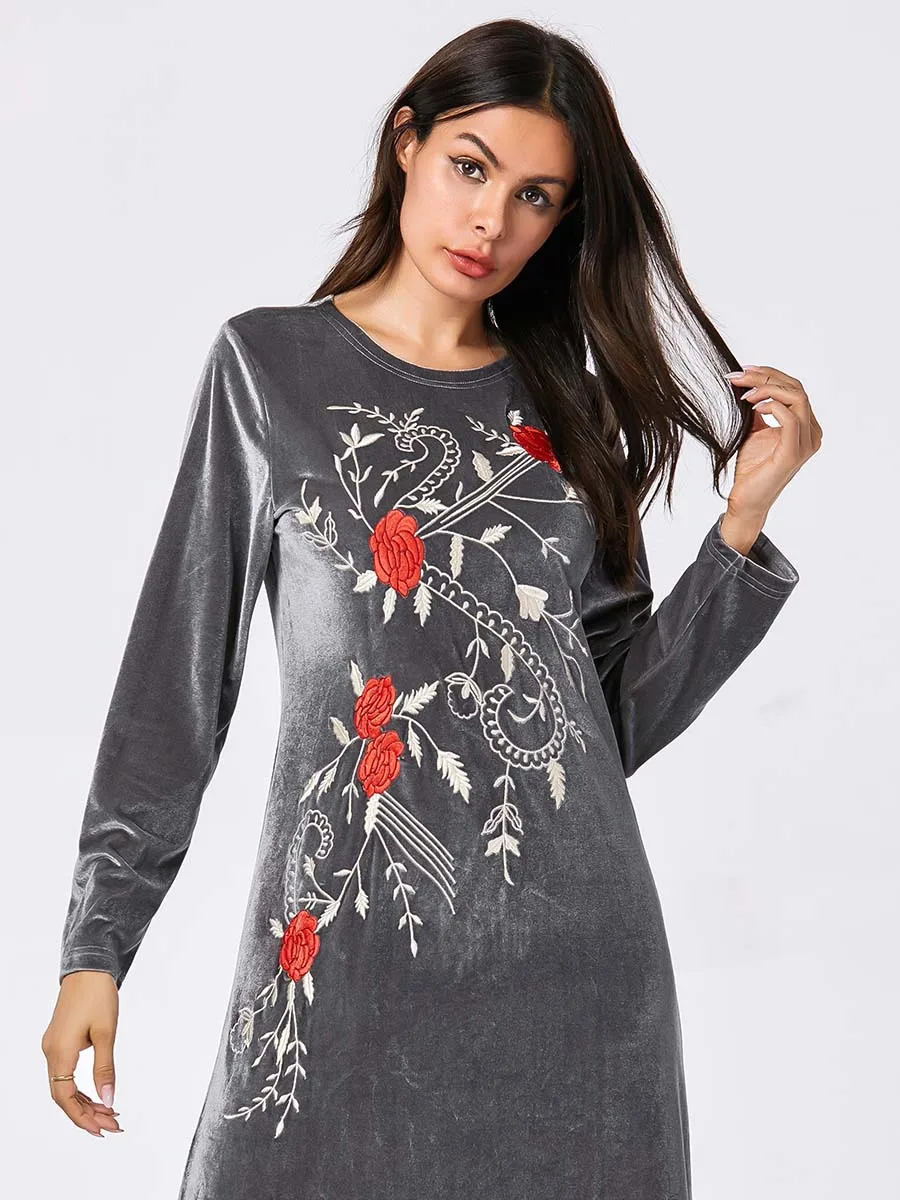 Дубай женское бархатное длинное мусульманское платье абайя зеленые макси платья