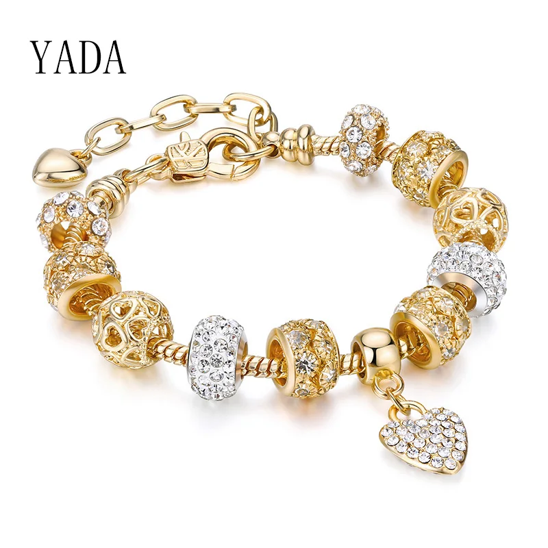 Женский браслет с бусинами из фианита цвет под золото|Браслеты шармами| |