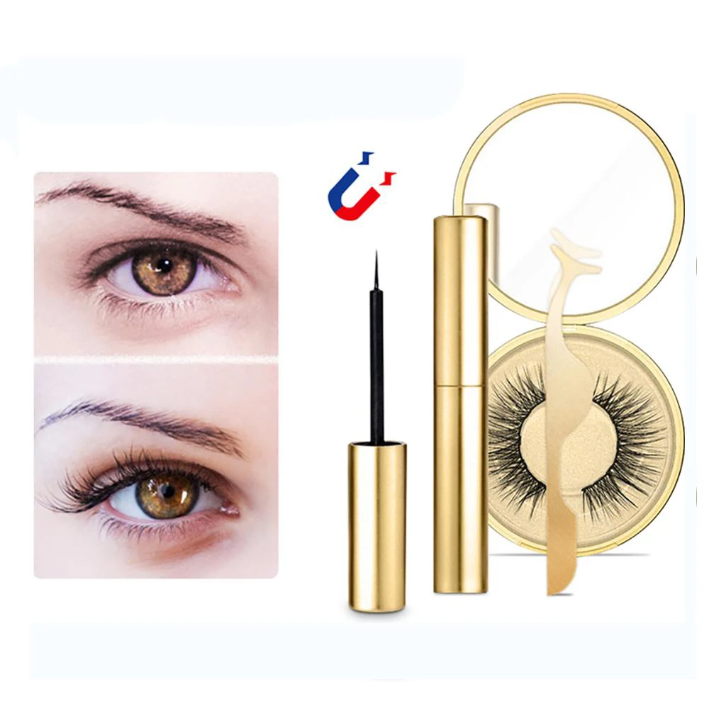 Магнитные ресницы натуральный магнит накладные с жидкой подводкой для глаз и