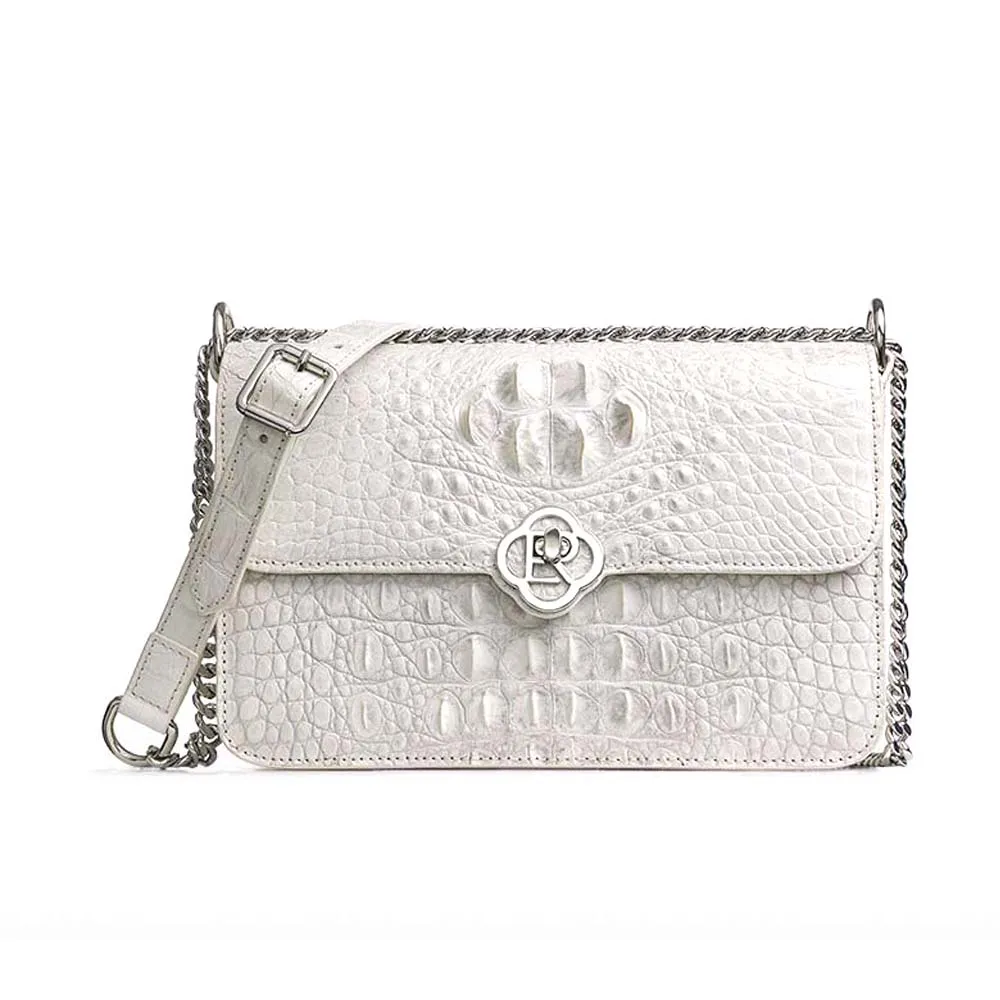 

ouluoer Thailand crocodile Female bag Single shoulder bag women flap Inclined shoulder bag Little bread Himalayan White