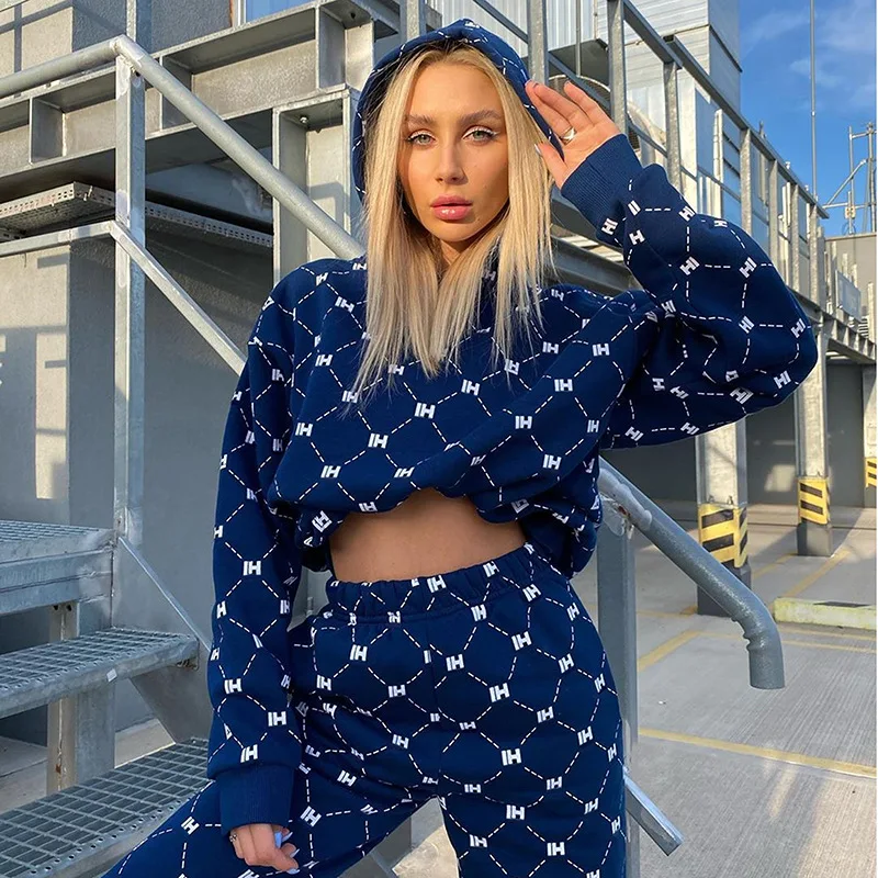 

Женский осенне-зимний комплект из 2 предметов, хлопковый свободный кроп-топ в клетку с бриллиантами, брюки Harlan, повседневный спортивный кост...