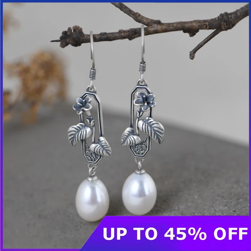 

Real 925 Sterling Silver Vintage Simple Design Pearl Tassel Temperament Morning Glory Silver Earrings Lady Fine Jewelry Gifts