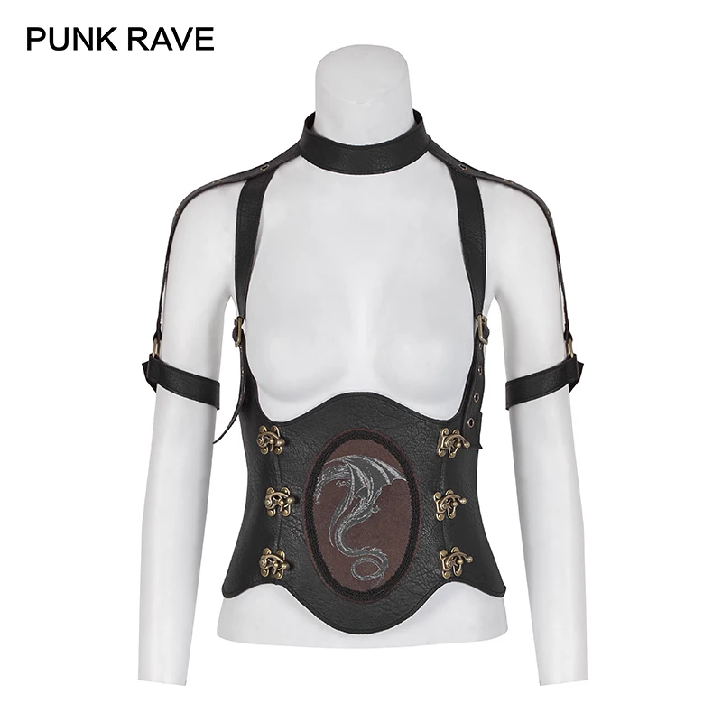 Панк рейв стиле стимпанк кофейный женский пояс с принтом Западного дракона