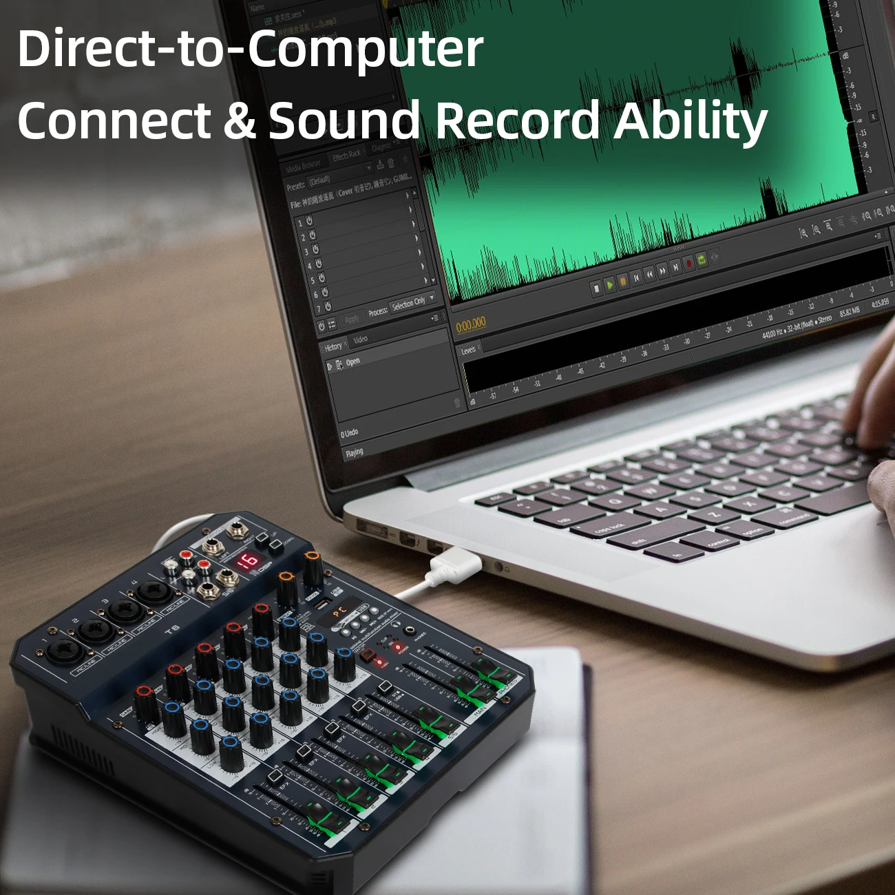 

Depusheng T6 Audio Mixer 6-CHANNEL Sound Controller Interface with USB 16Bit DSP Processor Soundcard for PC Recording Streaming