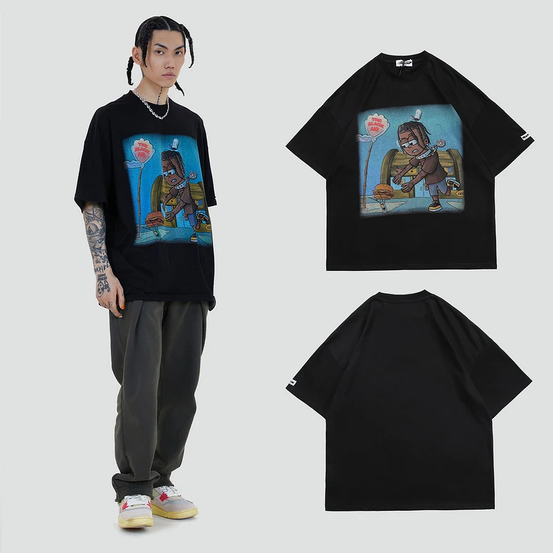 

ELKMU Orange T-shirt 2021 Men Summer Short Sleeve Tshirt Oversize Boy Print Fashion Streetwear Tops Tees Shirts Male Loose HE778