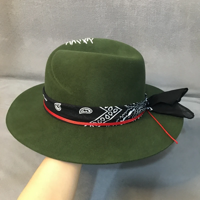Фетровая Новая Зимняя шерстяная зеленая шляпа с широкими полями han edition Sir модная