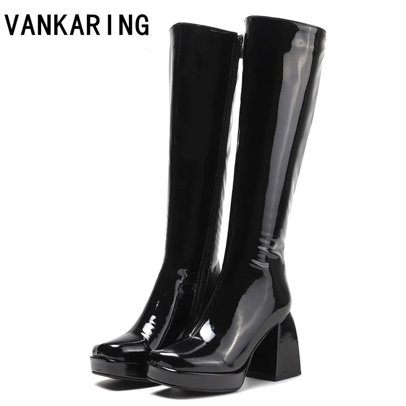 

INS fashion brand boots women block high heels long boots new autumn winter warm knee high snow boots leather thigh high boots