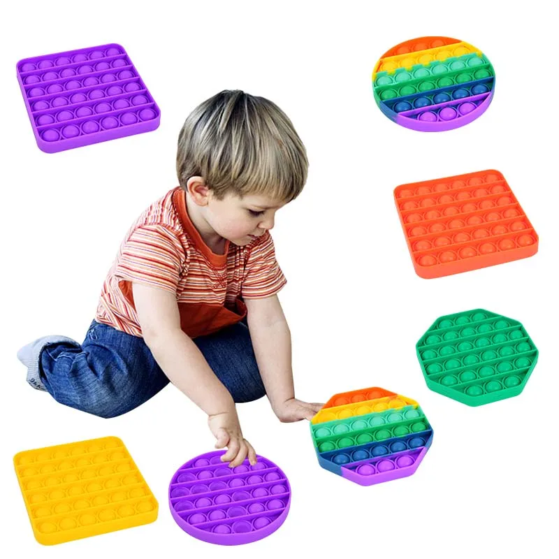 

Pop Push Bubble Reliver Stress Toy Round Square Silicone Fidget Sensory Funny Toys Adult Kids Favor Decompression Game