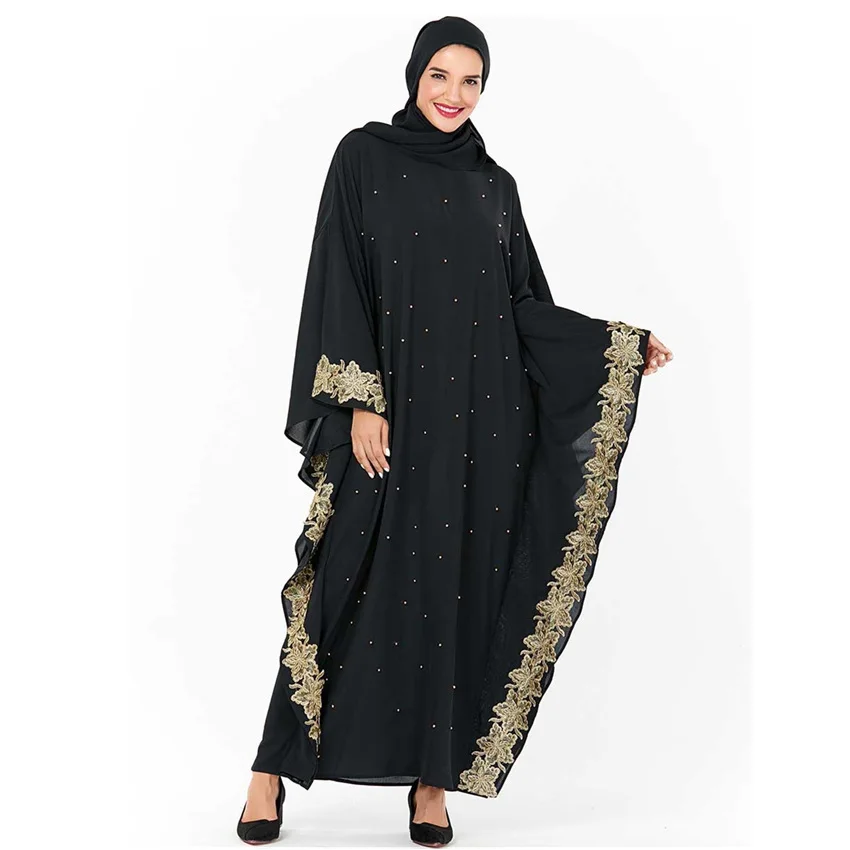 Модное мусульманское платье абайя с рукавами летучая мышь роскошное вышитое