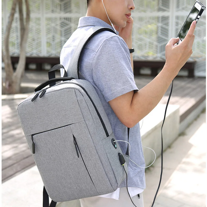 Нейлоновый рюкзак для ноутбука 15 6 дюймов Мужская однотонная сумка через плечо usb