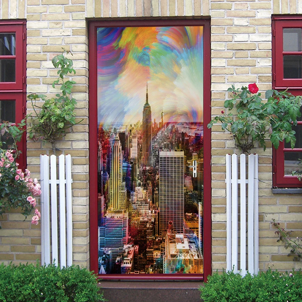 

3D creative Color Empire State Building door stickers wall stickers self-adhesive waterproof removable