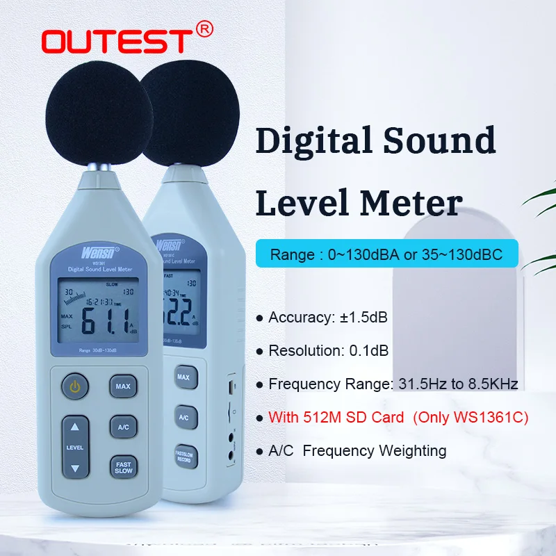 

OUTEST Digital Sound Level Meter WS1361C ,Decibel Meter ,Noise Meter LCD Sound Level Meter 30-130dB with USB Interface