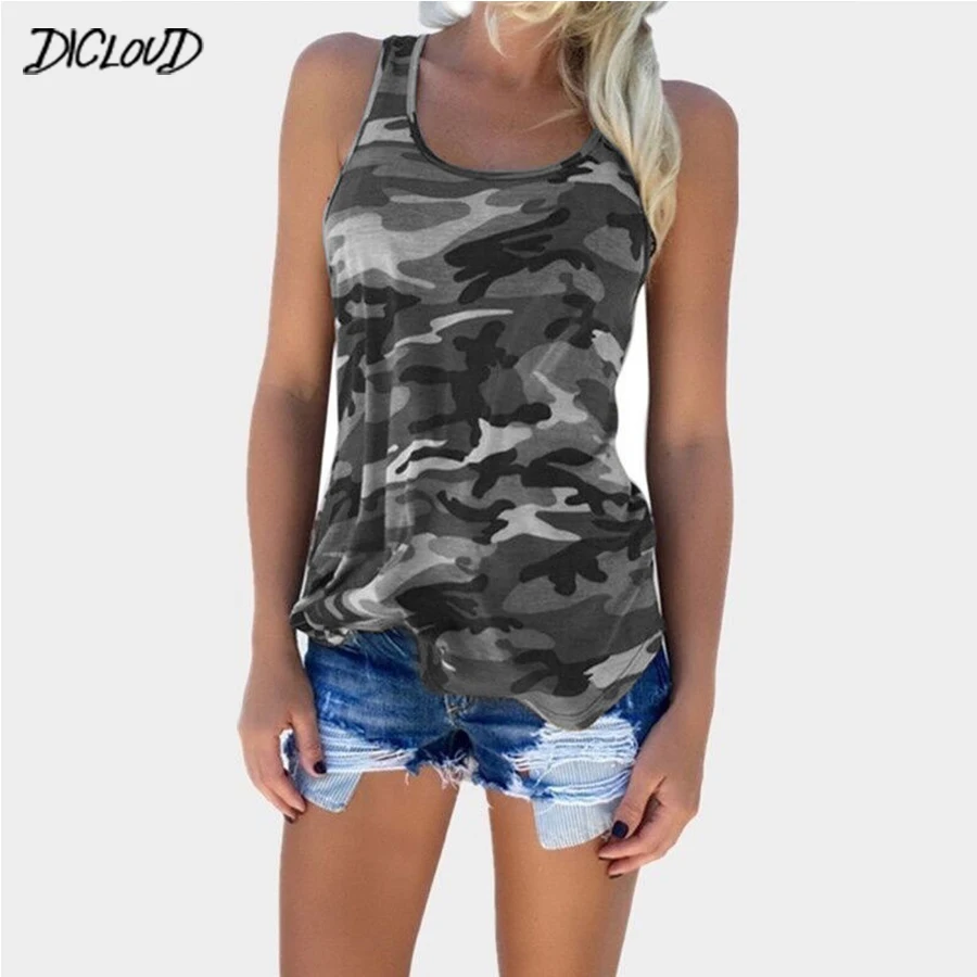 

DICLOUD Camouflage Vest Women Fashion Sleeveless Summer Casual Tank Tops Ladies Round Neck Shirt Women'S Clothes