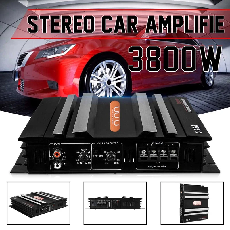 3800W 2 Channel Power Amplifier 12V Car o Bass AMP Amplifiers Subwoofer |