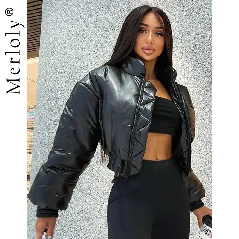 

Зимние плотные теплые короткие парки, женские модные черные хлопковые пальто, Элегантная куртка-бомбер на молнии, в Корейском стиле Харадзю...