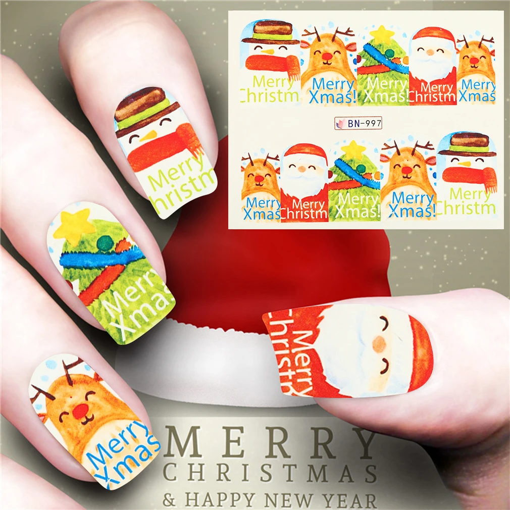 Милый Рождественский стикер для дизайна ногтей дизайн наклейки Трафаретный