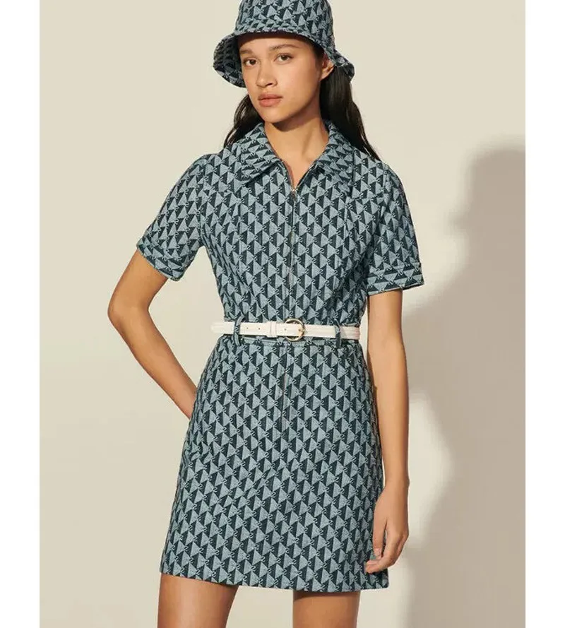 

S family 21 spring and summer new fashion temperament double S letter solid color zipper skirt slim dress