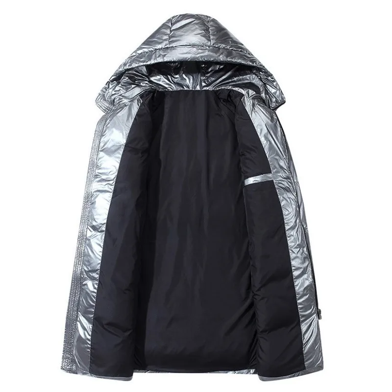 Модная Серебристая Мужская Зимняя Толстая теплая куртка на белом утином пуху с