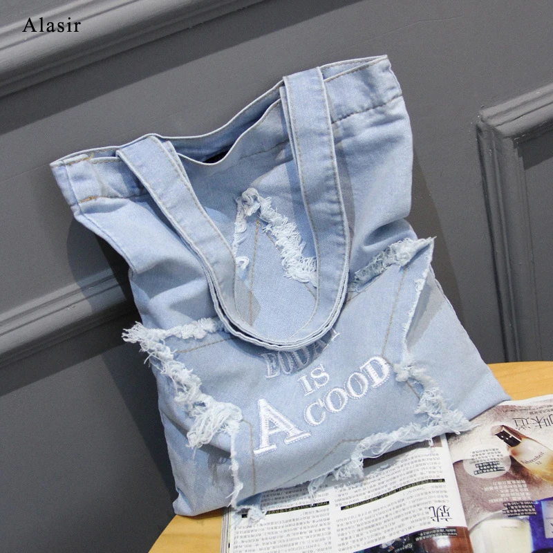 Alasir джинсовая винтажная женская сумка через плечо эко для покупок Холщовая Сумка
