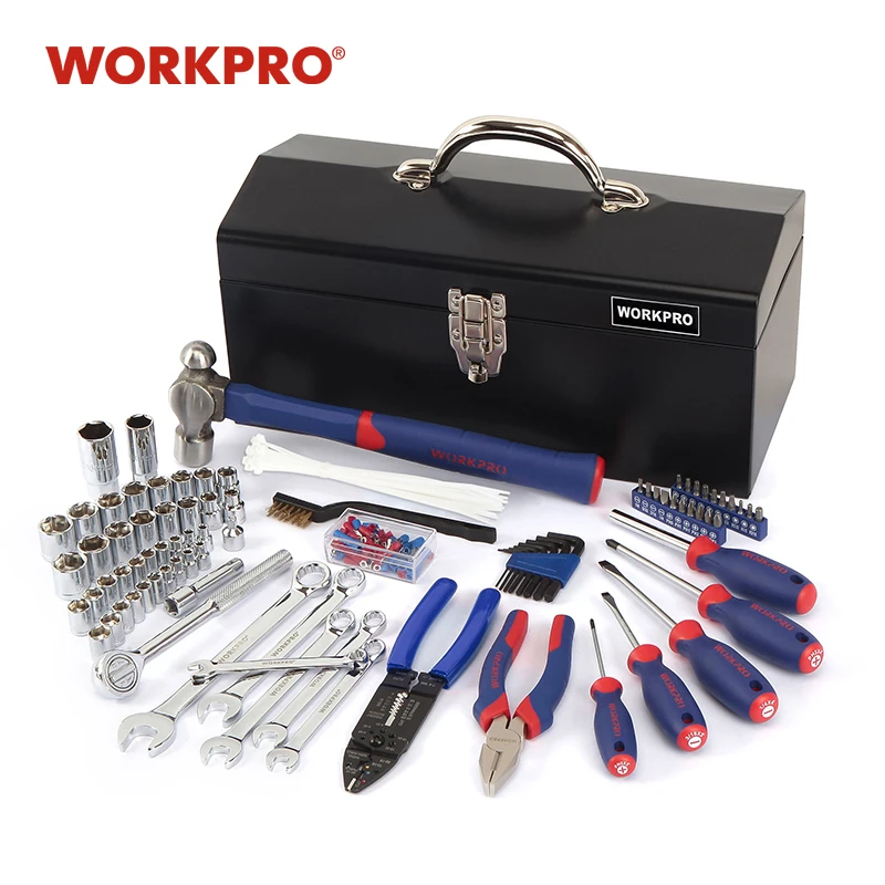 WORKPRO 160 шт. Домашний набор инструментов металлический ящик для