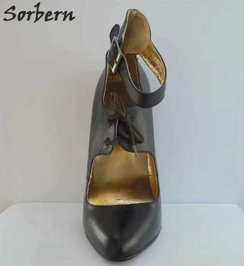 Sorbern/женские туфли-лодочки из натуральной кожи Туфли Мэри Джейн на высоком каблуке с ремешком на лодыжке; Цвет Черный; офисные женские туфли на высоком каблуке