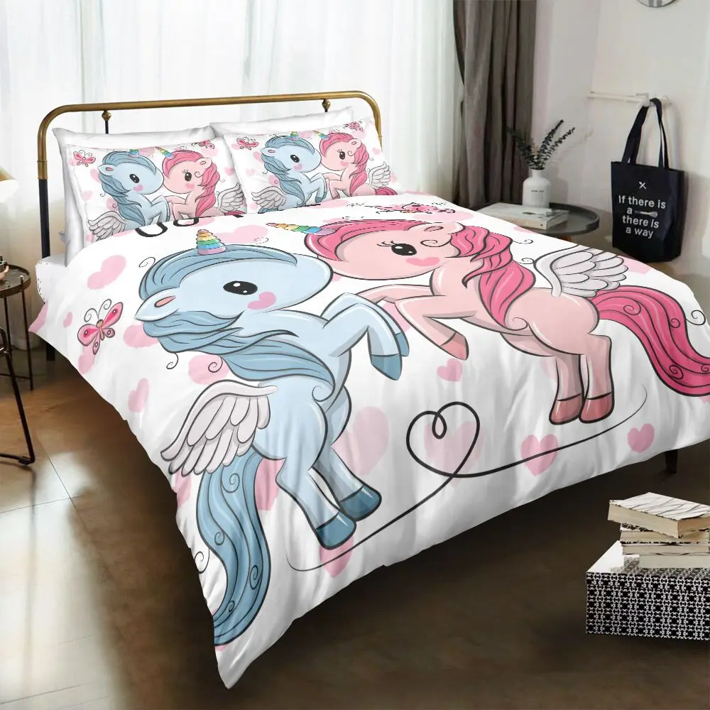 Набор пододеяльников с розовым единорогом из мультфильма Комплект постельного
