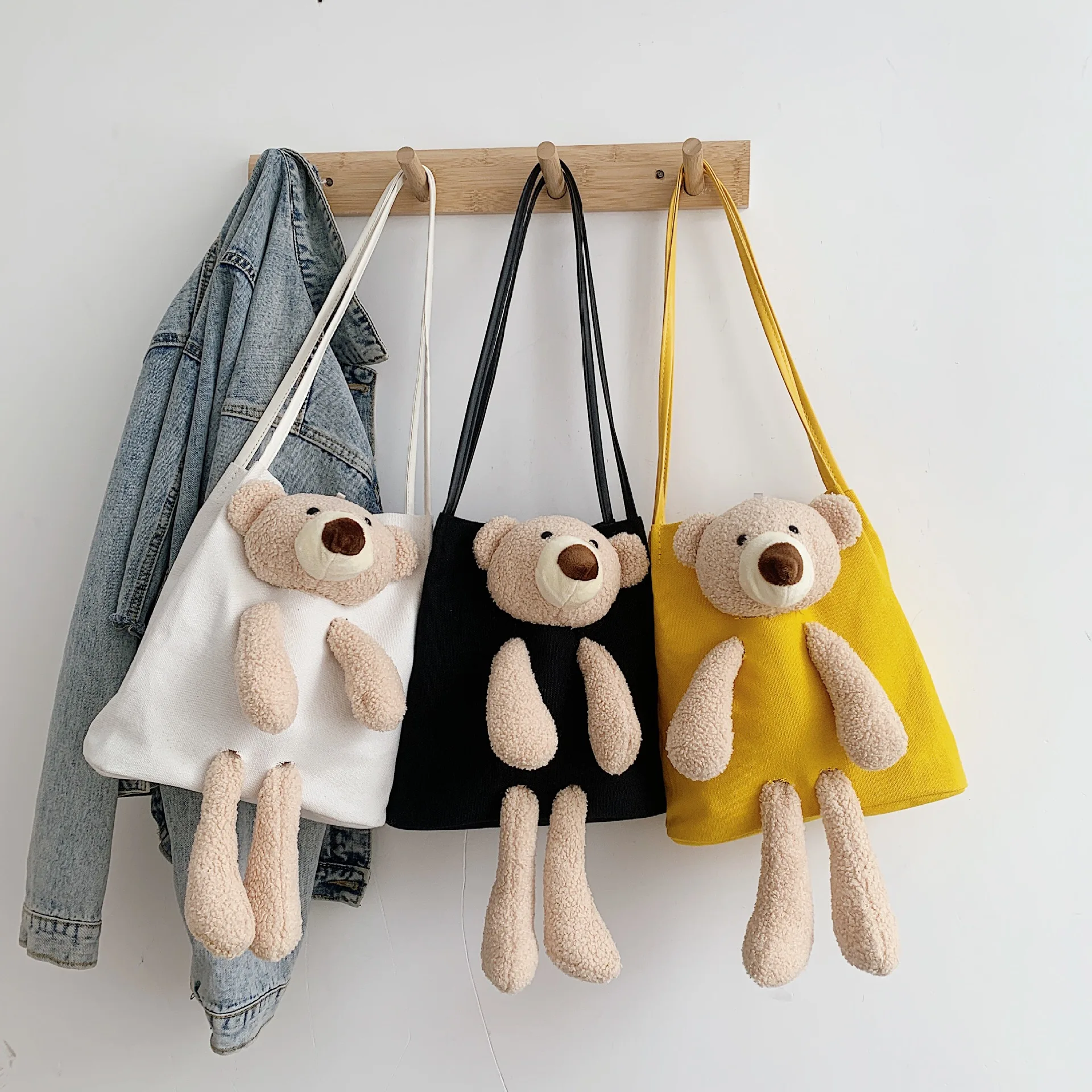 

Women's Shopper Bag Plush Tote Shoulder Bags for Women Adult Handbag Kids Shoulder Bag White Yellow Bear Hand Bag Xmas Gift