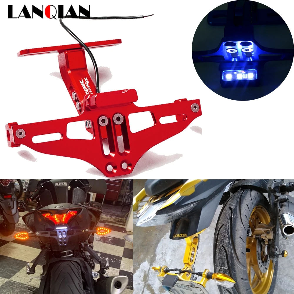 

Universal CNC Motorcycle Adjustable Angle Aluminum License Plate Frame Bracket LED Light For Honda CBR 600 rr CBR600RR cbr 600rr