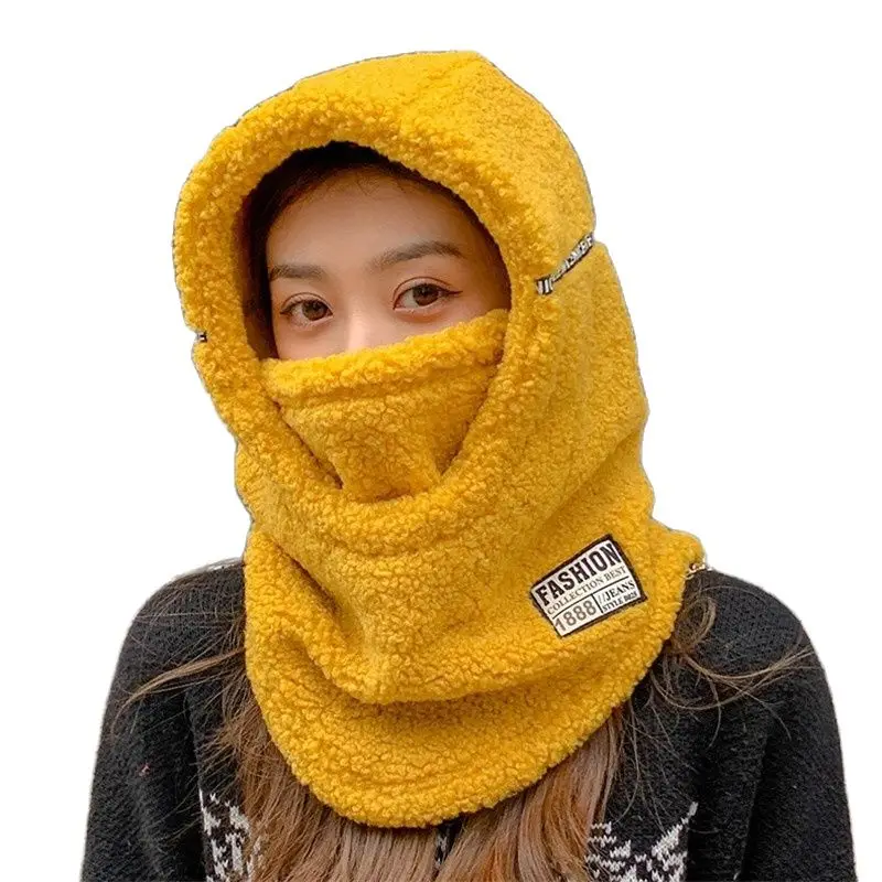 Осенне зимняя женская теплая шапка с капюшоном и воротником на голову толстый