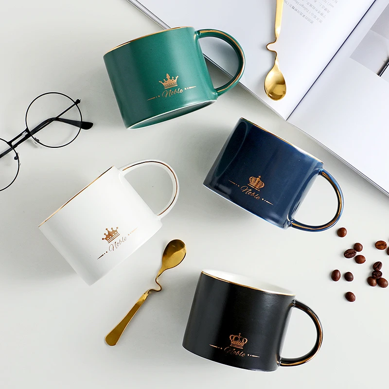 

Simple Ceramic Coffee Cup With Spoon Luxury Nordic Blue Home Afternoon Tea Cups Office Porcelain Cup And Saucer Set New MM60BYD
