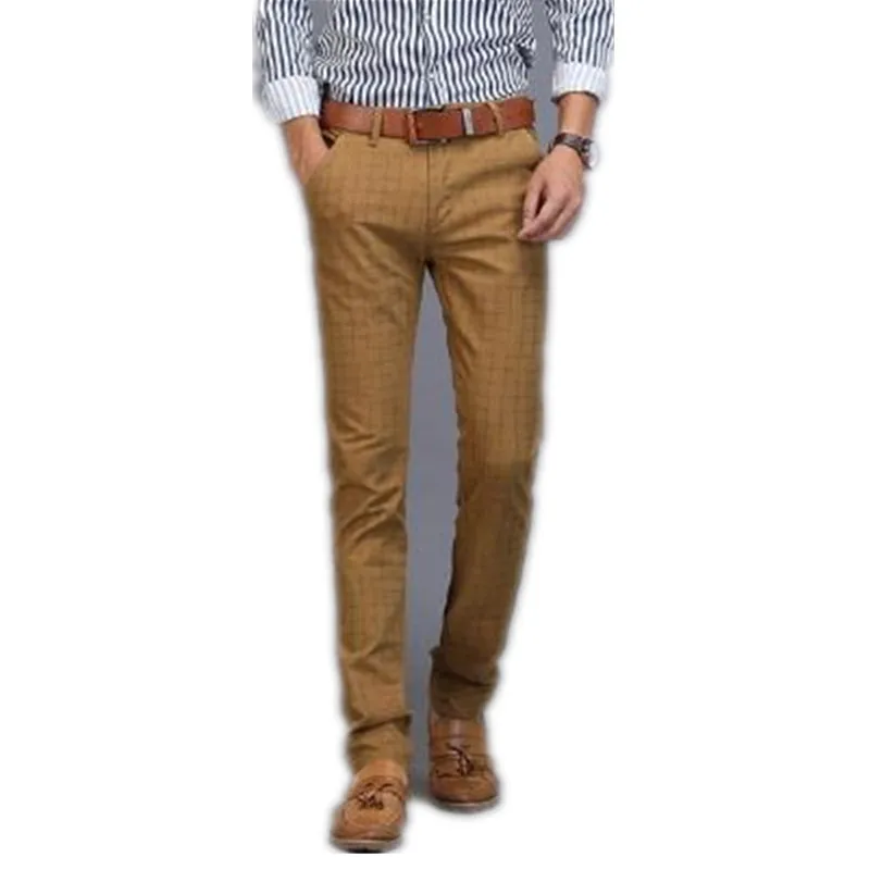 Мужские облегающие брюки из хлопка и льна строгий клетчатый костюм мужские