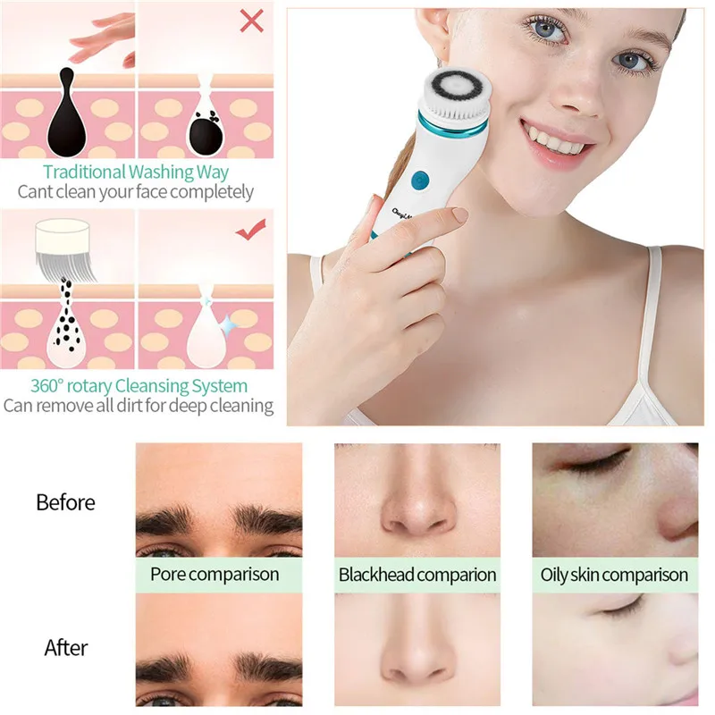 

5 in 1 Silicone Face Cleansing Brush Facial Cleaner Mini Skin Care Pore Cleaner Deep Washing Mini Beauty Firming Massager Brush