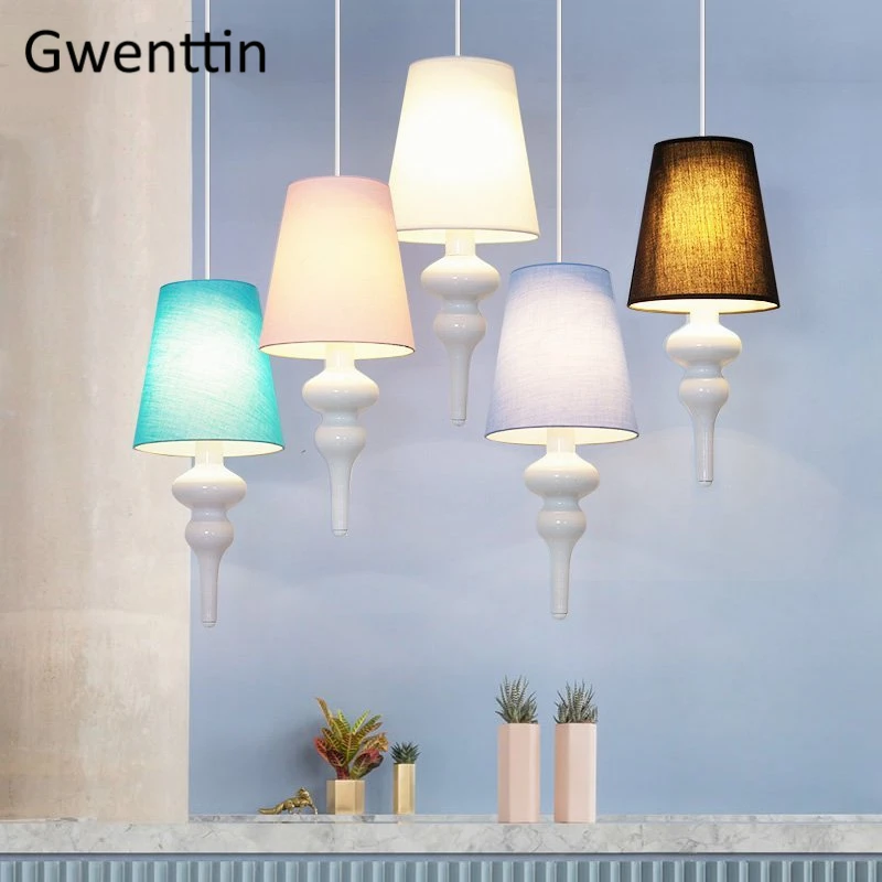 Скандинавский подвесной светильник современный тканевый светодиодный в стиле