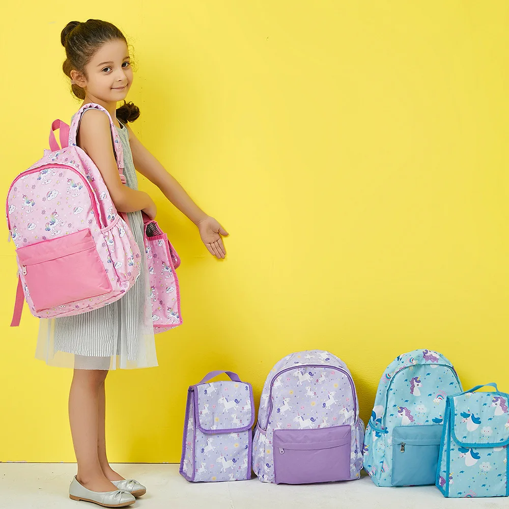 Школьные ранцы для девочек, детский рюкзак с сумкой для обеда, милый мультяшный Детский рюкзак с единорогом для девочек