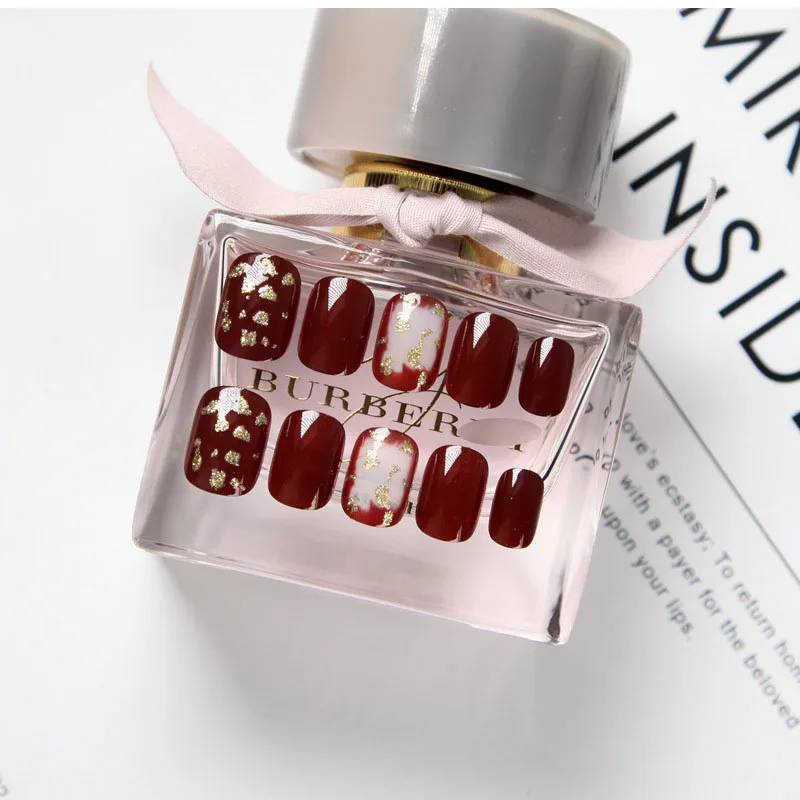 style15 24 шт./упаковка, красивые накладные ногти с клеем, короткие, с золотыми большими блестками, накладные ногти для девушек, черные, вечерние, акриловые ногти - Цвет: style15