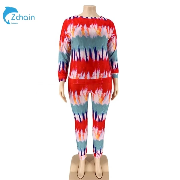

Custom Tie Dye Plus Size 2 Piece Fall Sweatsuit Women 2020 Sports Tracksuit