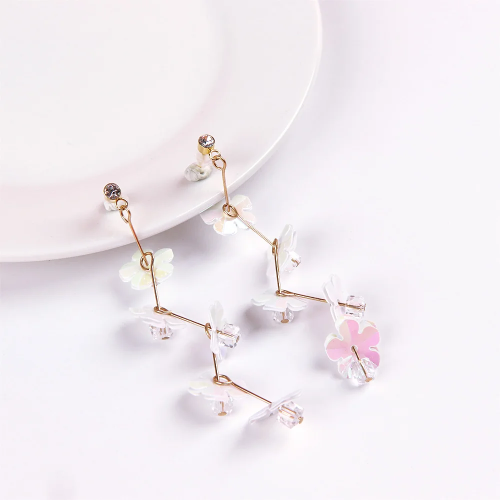 2019 корейские милые длинные Подвесные серьги в форме розового цветка из ткани