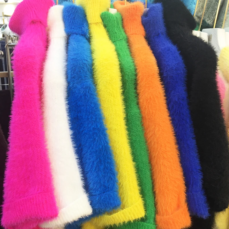 

Candy Color Turtleneck Half Sleeve Imitated Mink Sweater Women's Autumn and Winter New Loose Outer Wear Soft Jumper Knit Top