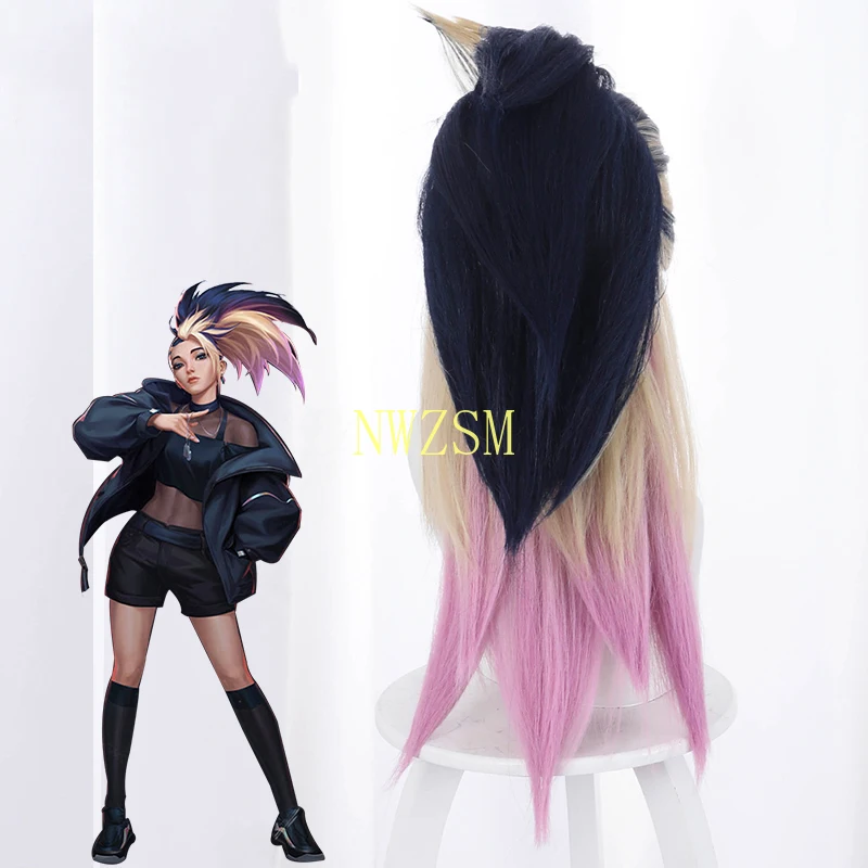

KDA Baddest Akali Women Long Ponytail Wig Cosplay Costume KDA Heat Resistant Synthetic Hair Game Halloween Party Wigs