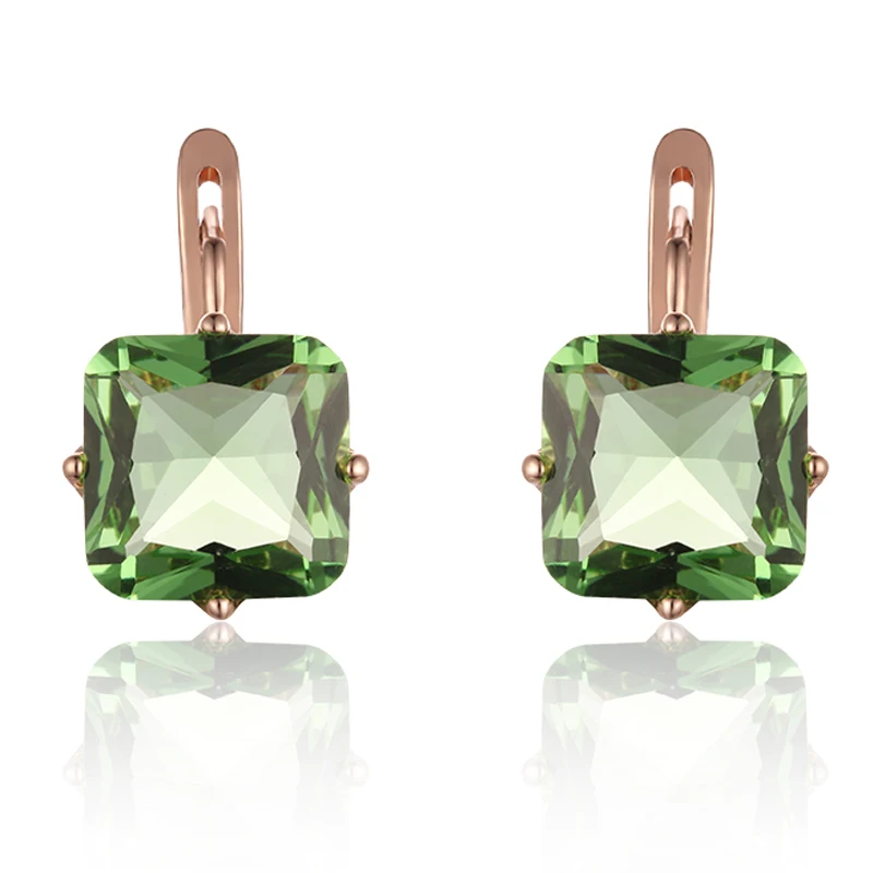 Женские серьги со светло голубым камнем из розового золота 585 пробы с квадратным